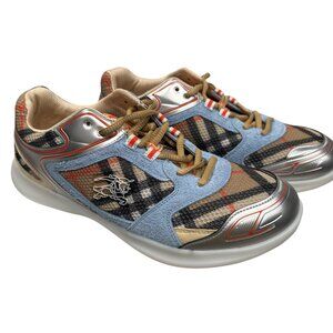 Burberry Matrix Sport Men's Sneakers Blue Suede, silver and Britcheck, Size 44